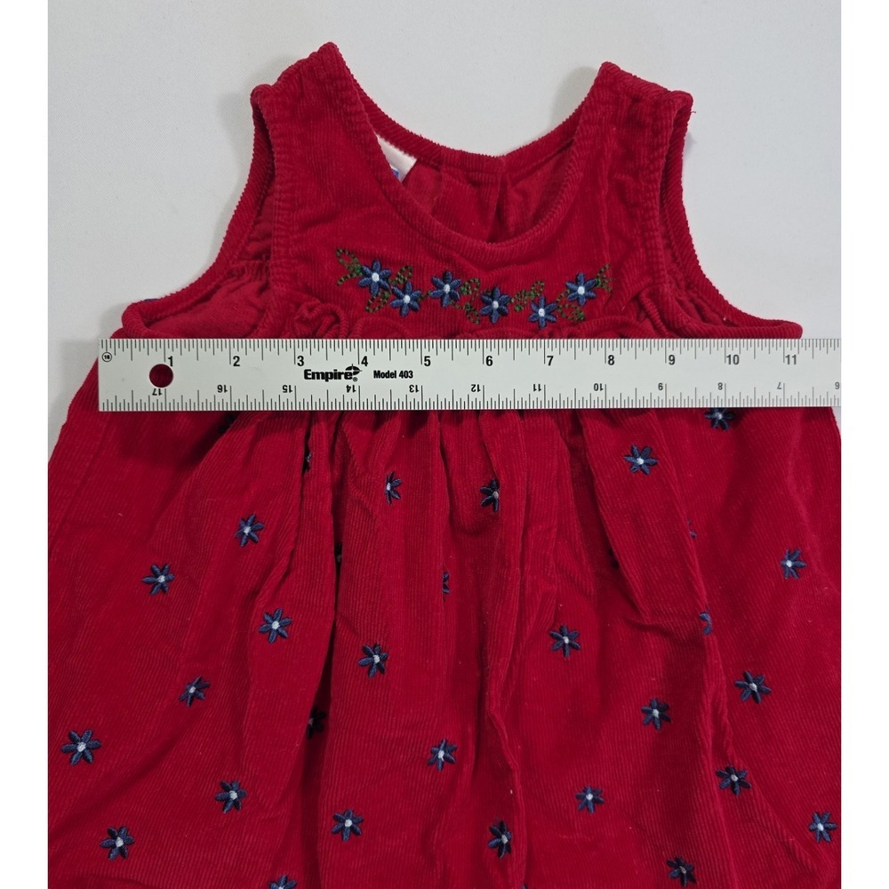 Vintage Alexis Baby Girls Red Corduroy Dress Floral Embroidered Size 12M - Picture 6 of 9